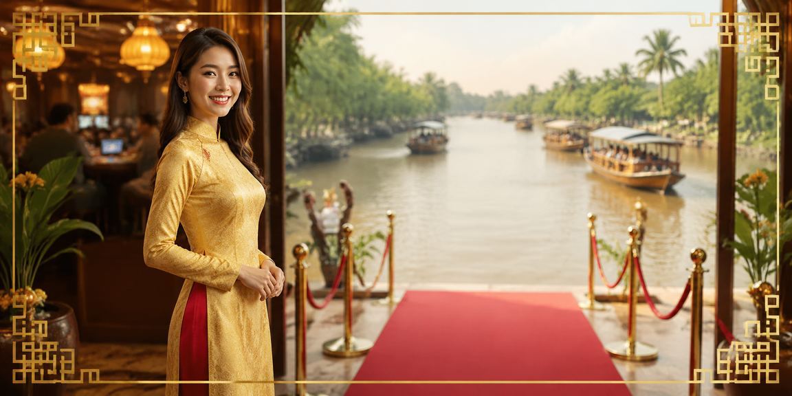 Sân chơi bài ở miền Tây sông nước Việt Nam với ánh đèn đêm